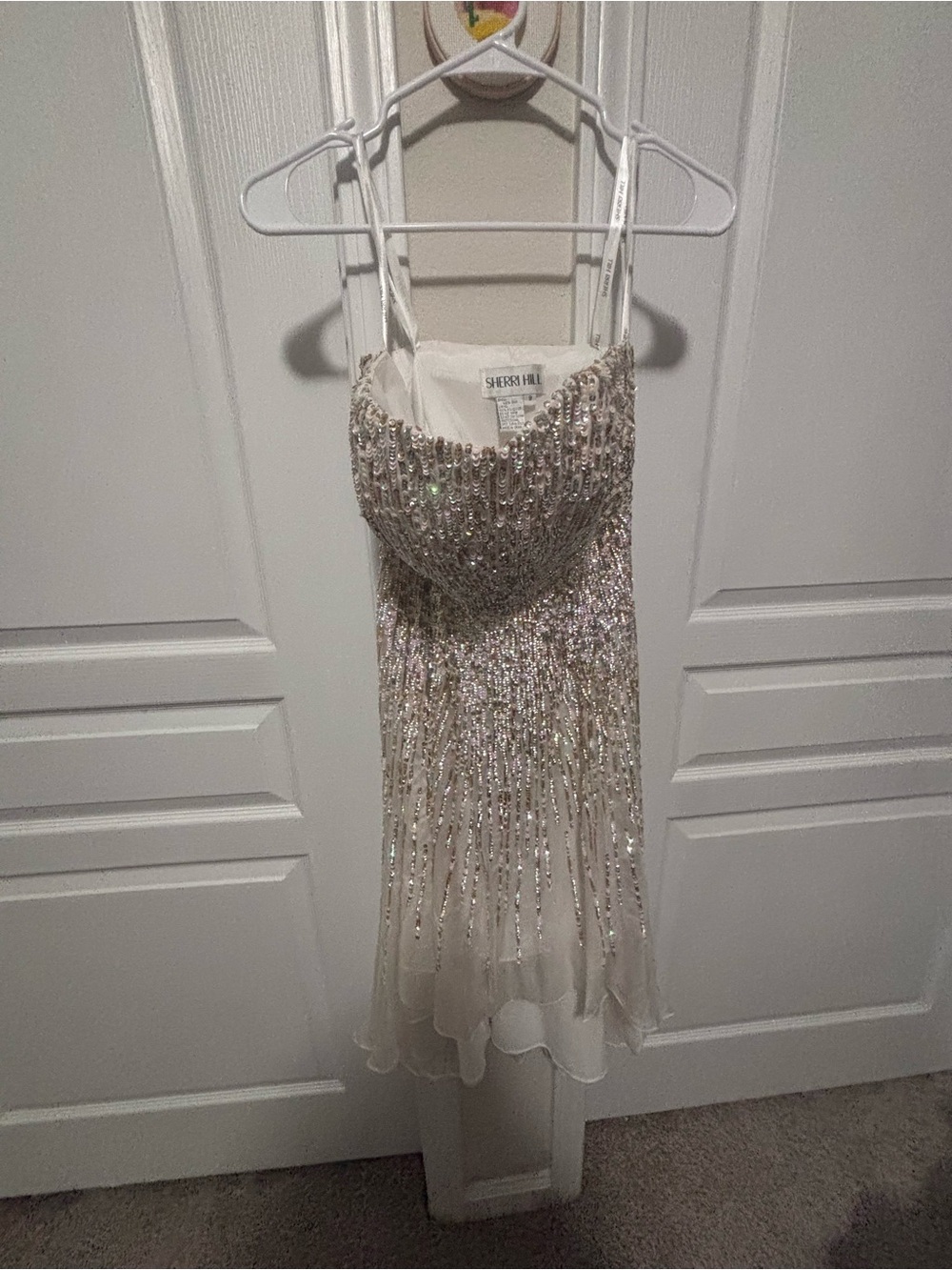 Sherri Hill Ivory Beaded Sequin Party Dress